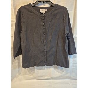 Hot Cotton Marc Ware Linen Blend Button Front Top Charcoal Grey Womens Small